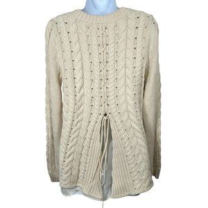 Cabi Womens Sweater Small Cable Knit Corset Tie Back Style 3157 Ivory Cream